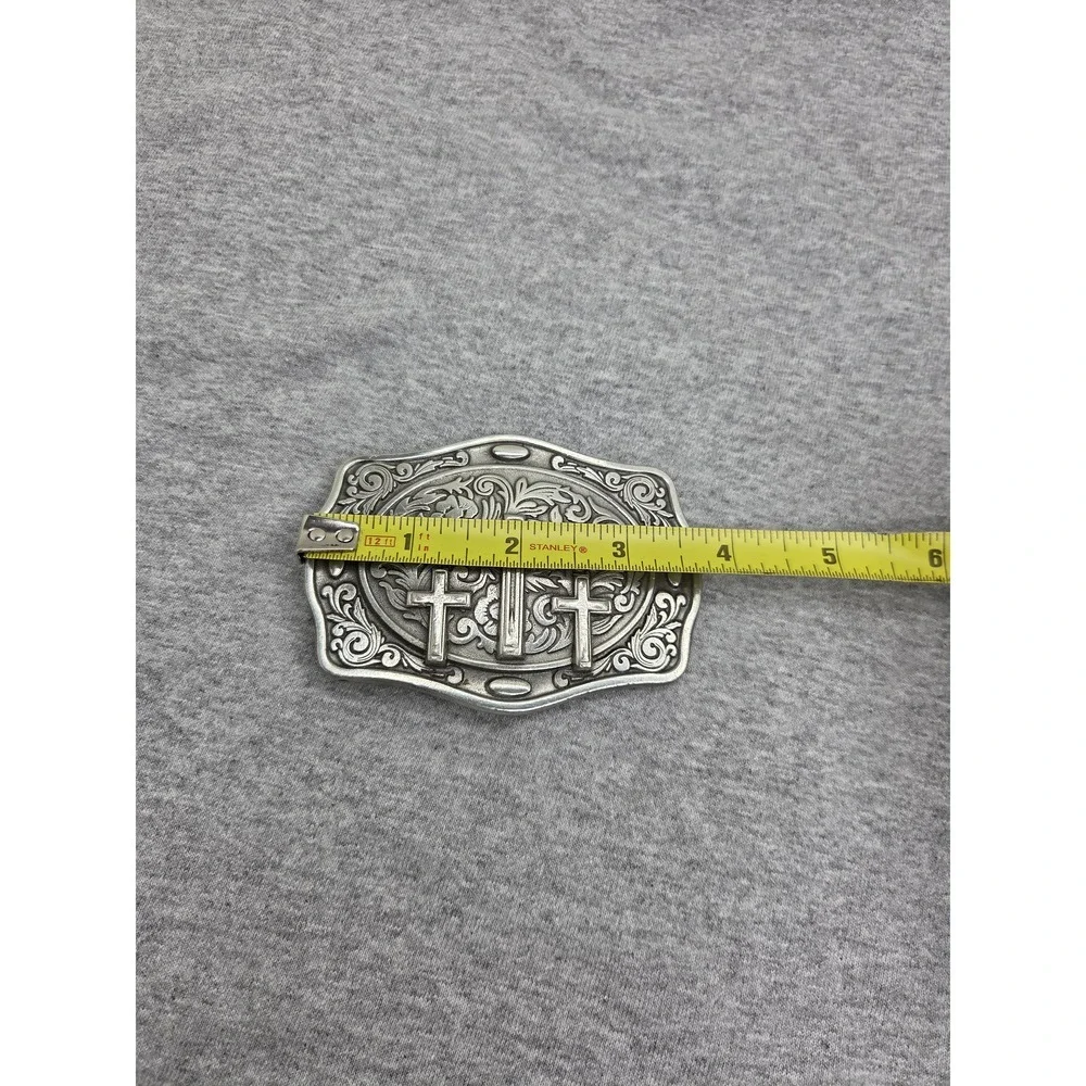 Fine Pewter Three Cross Floral Religious Belt Buckle